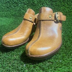 Born Shoes Women's Mules Clogs Platform 3" Wedge Brown Leather Sz 7.5 US